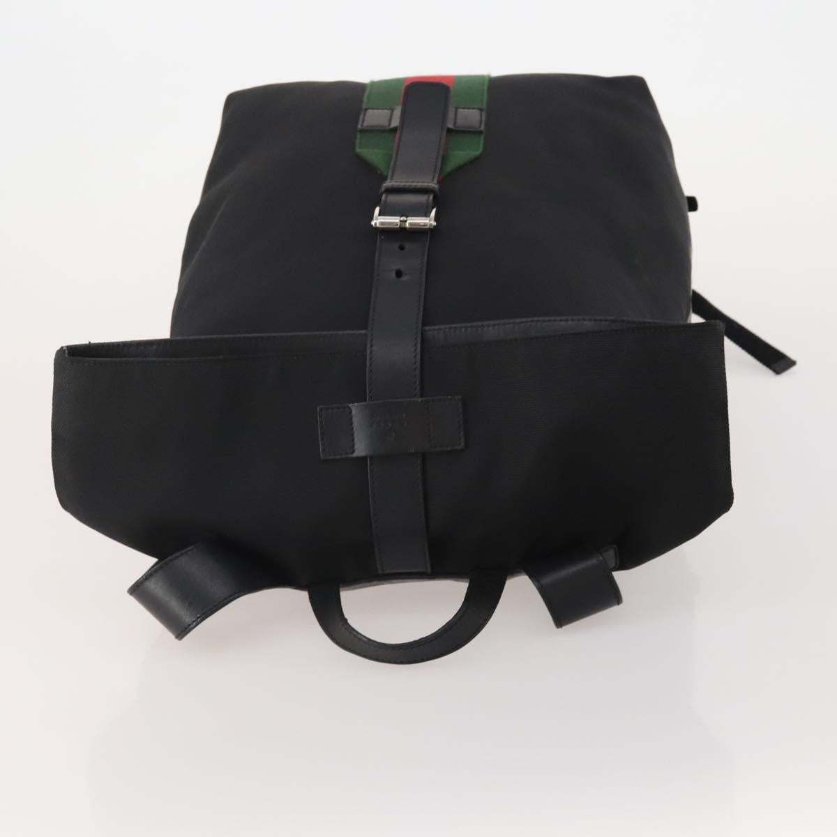 GUCCI Web Sherry Line Backpack Canvas Leather Black Silver 337075 Auth hk4063A