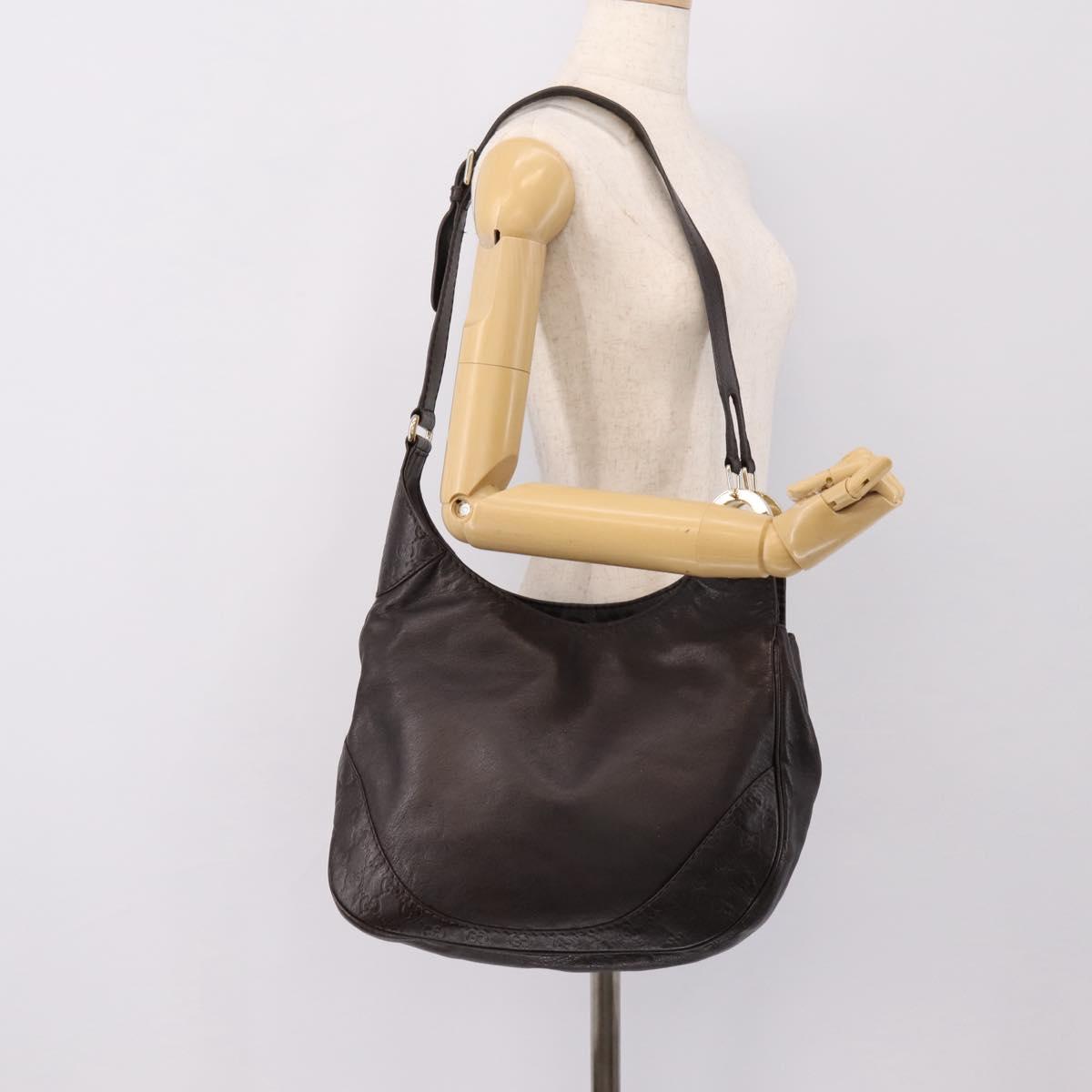GUCCI GG Canvas Guccissima Bag Leather Dark Brown Gold 203503 Auth hk4064
