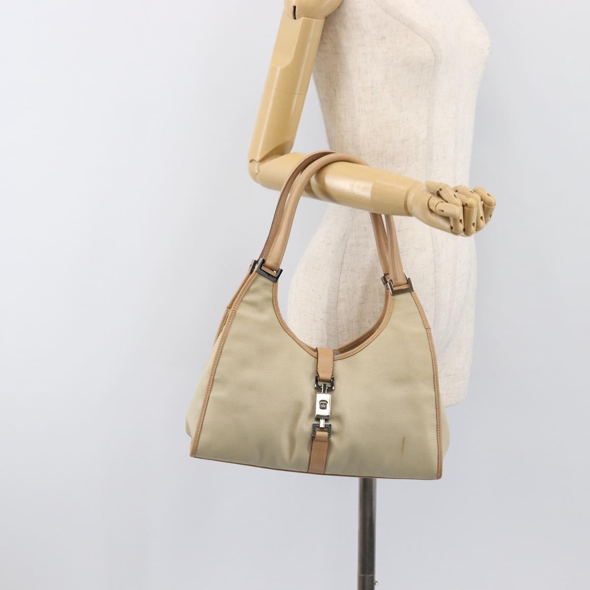 GUCCI Jackie Hand Bag Canvas Beige Silver 002 1067 Auth hk4065