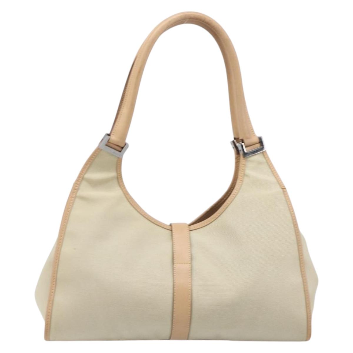 GUCCI Jackie Hand Bag Canvas Beige Silver 002 1067 Auth hk4065