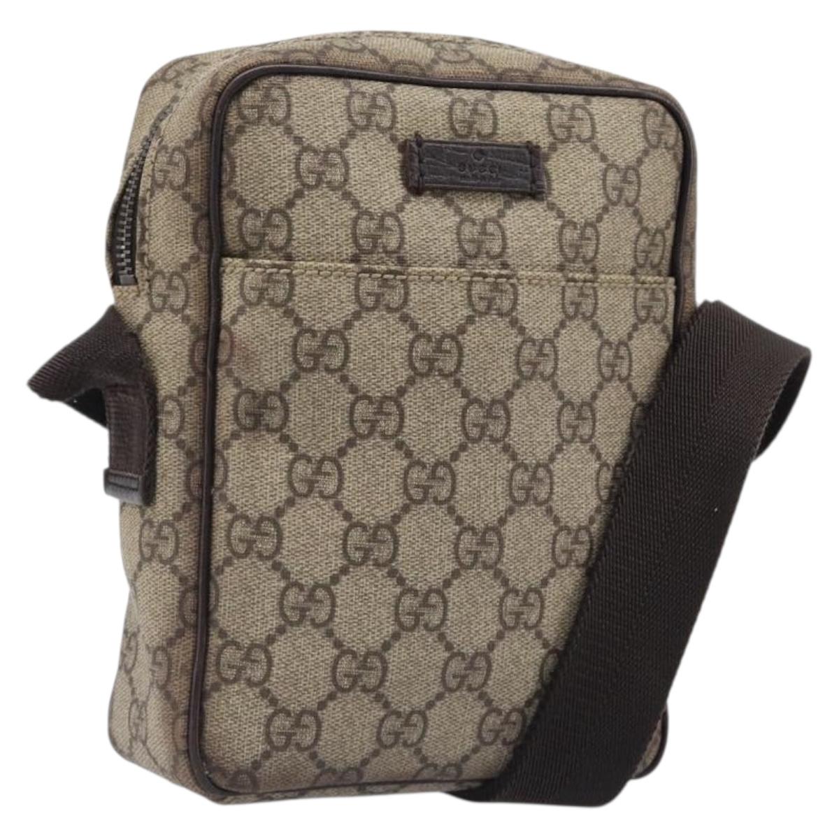 GUCCI GG Supreme Shoulder Bag PVC Beige Silver 122754 Auth hk4066