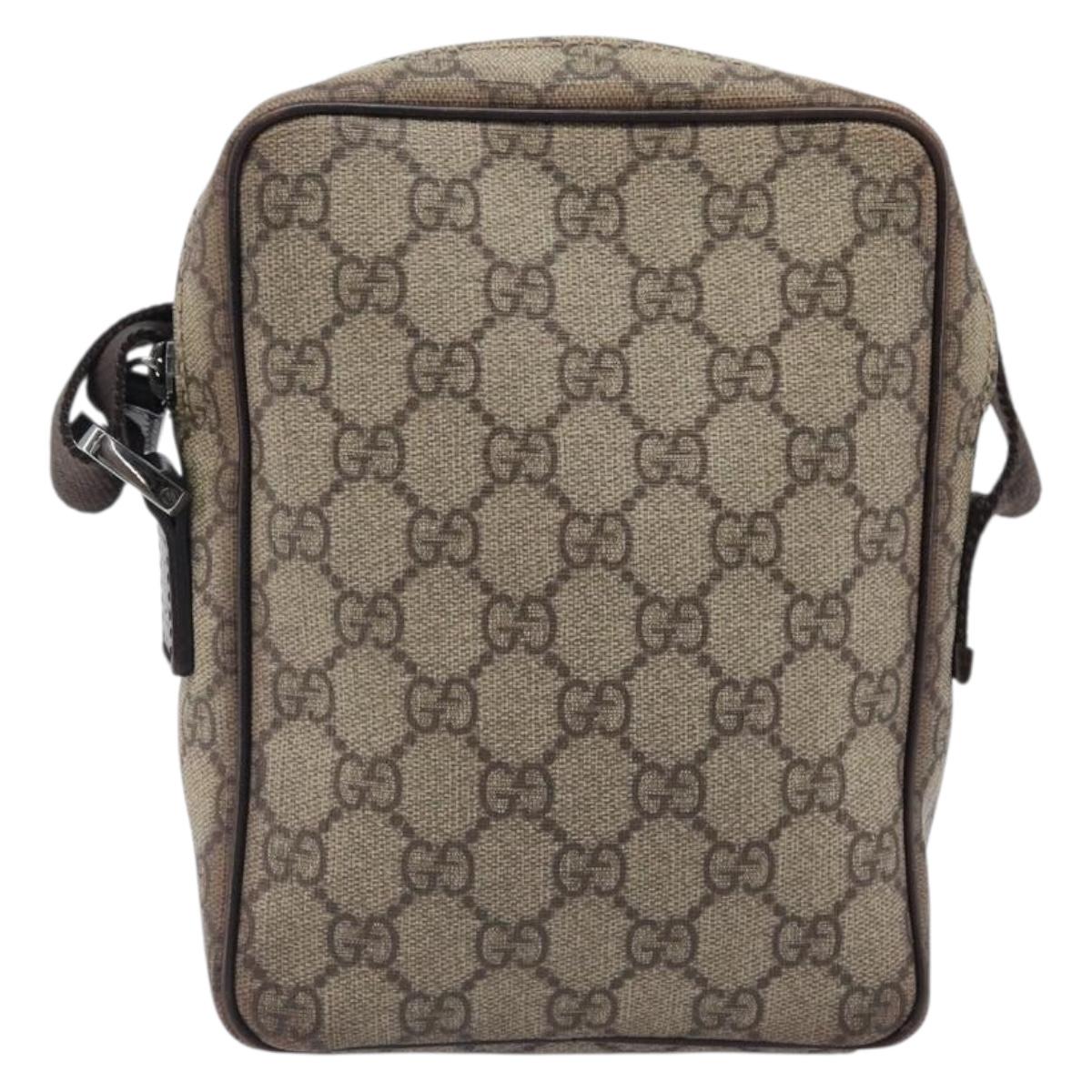 GUCCI GG Supreme Shoulder Bag PVC Beige Silver 122754 Auth hk4066