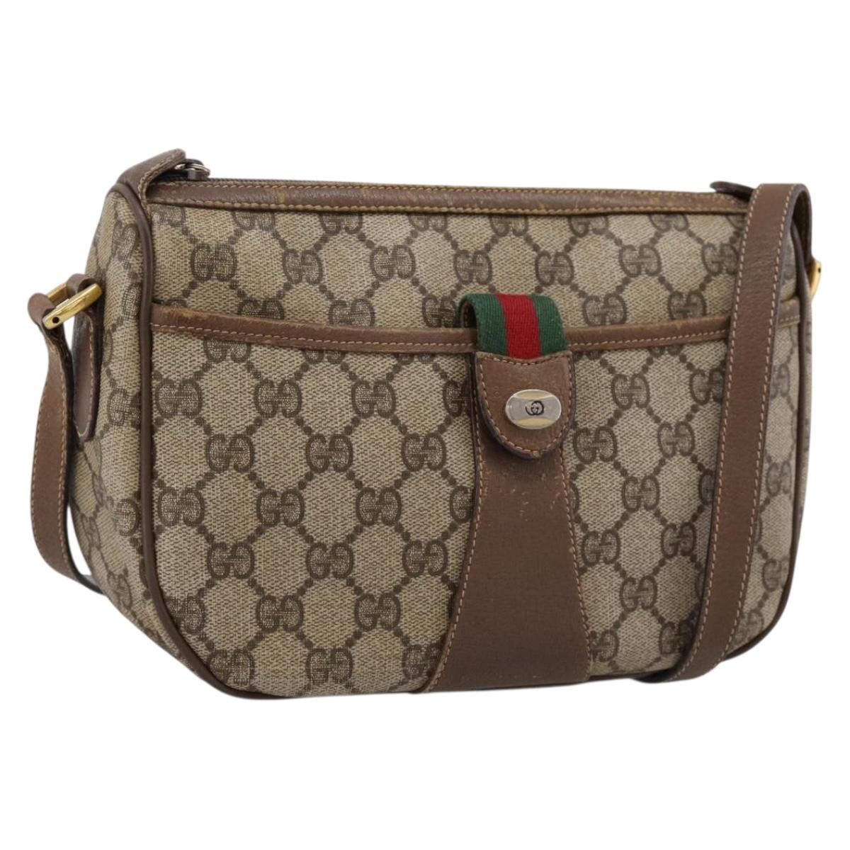 GUCCI GG Supreme Web Sherry Line Bag PVC Beige Gold 89 02 032 Auth hk4068