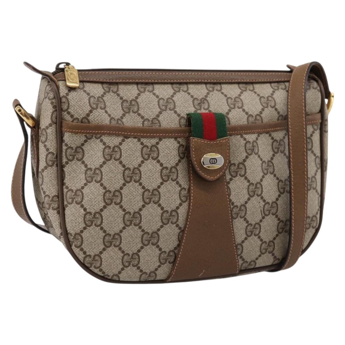 GUCCI GG Supreme Web Sherry Line Bag PVC Beige Gold 89 02 032 Auth hk4069