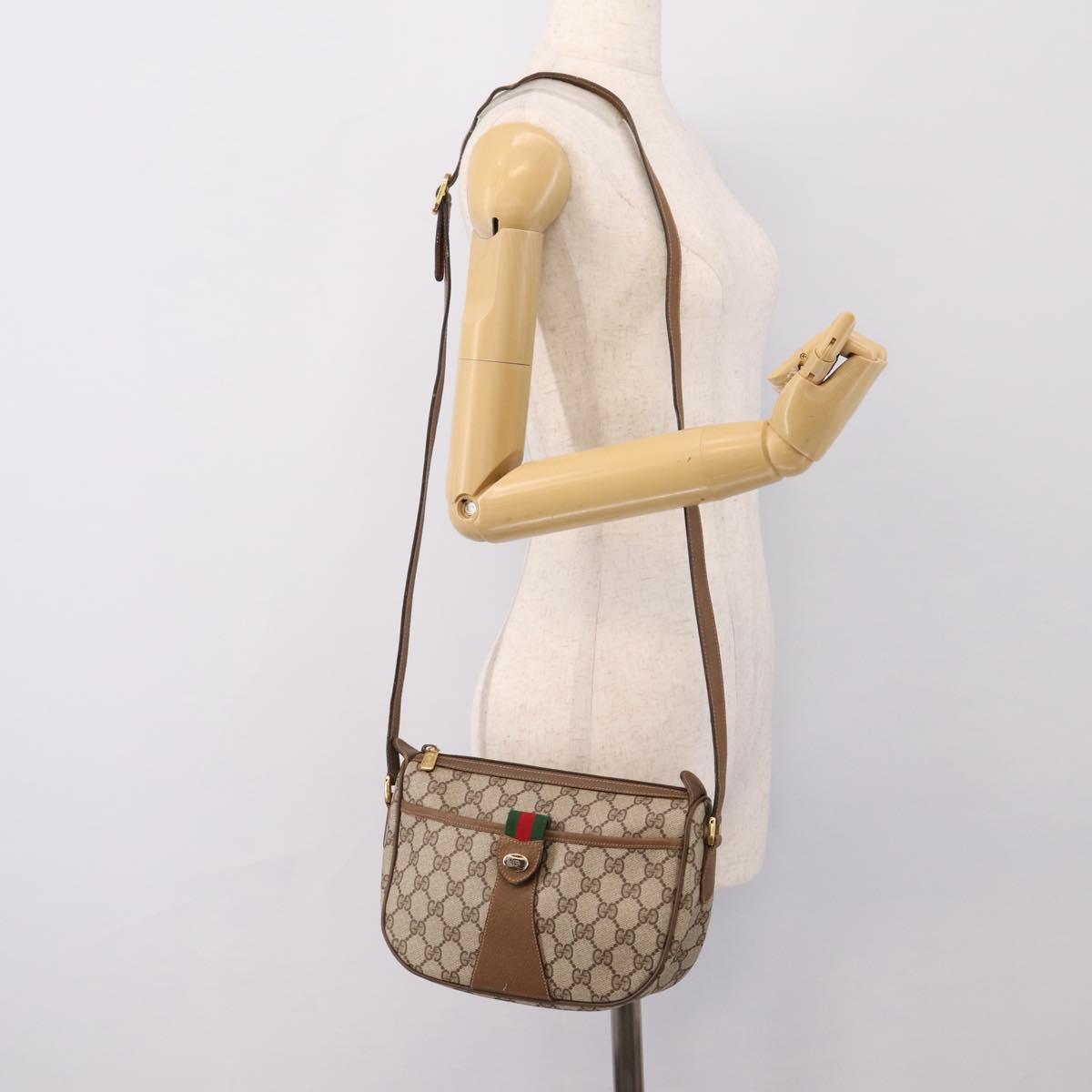 GUCCI GG Supreme Web Sherry Line Bag PVC Beige Gold 89 02 032 Auth hk4069