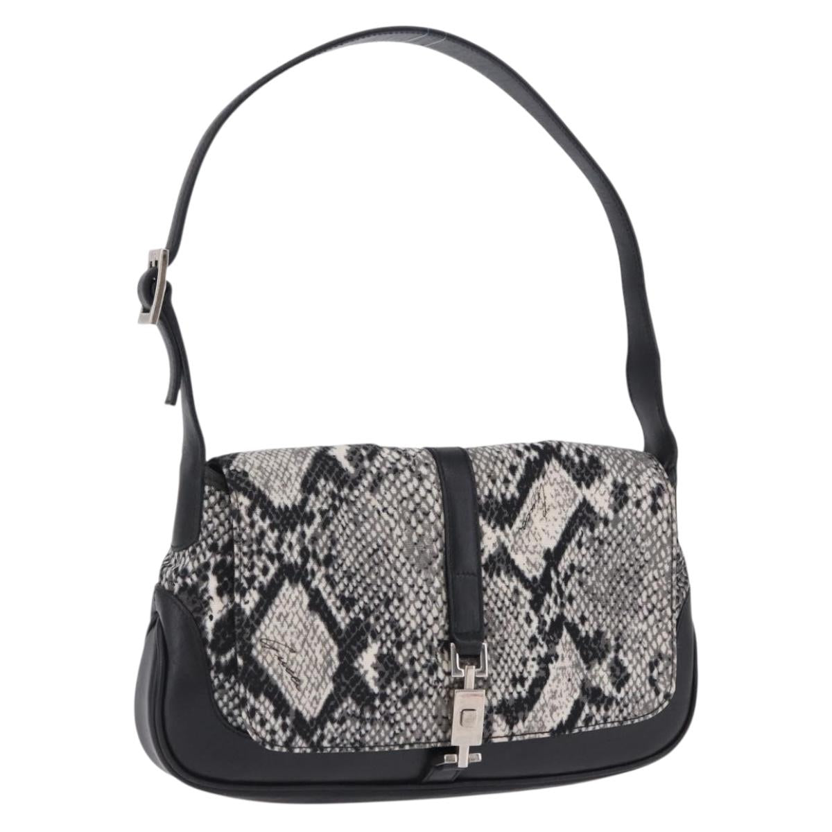 GUCCI Jackie Shoulder Bag Canvas Black Silver Auth hk4070A