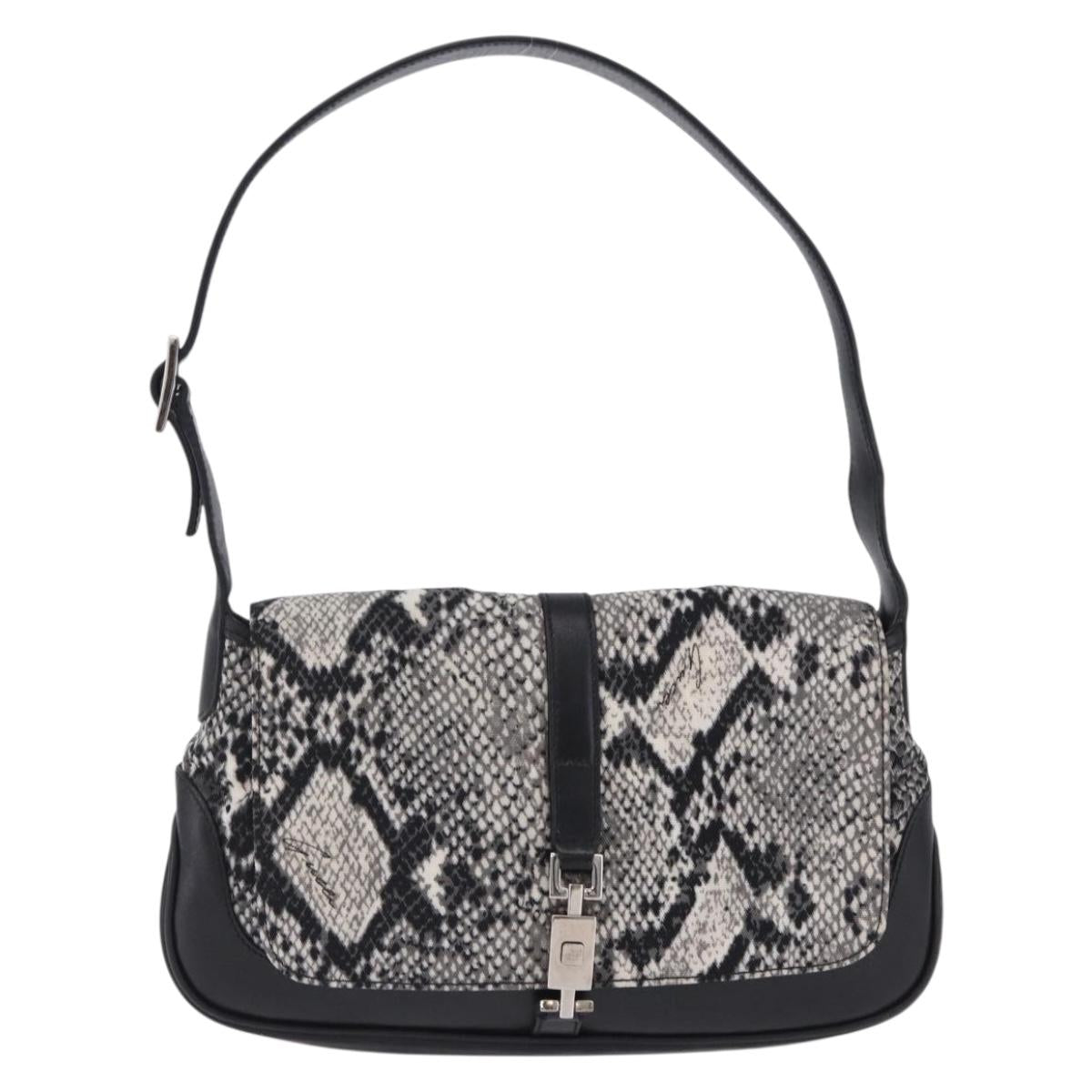 GUCCI Jackie Shoulder Bag Canvas Black Silver Auth hk4070A