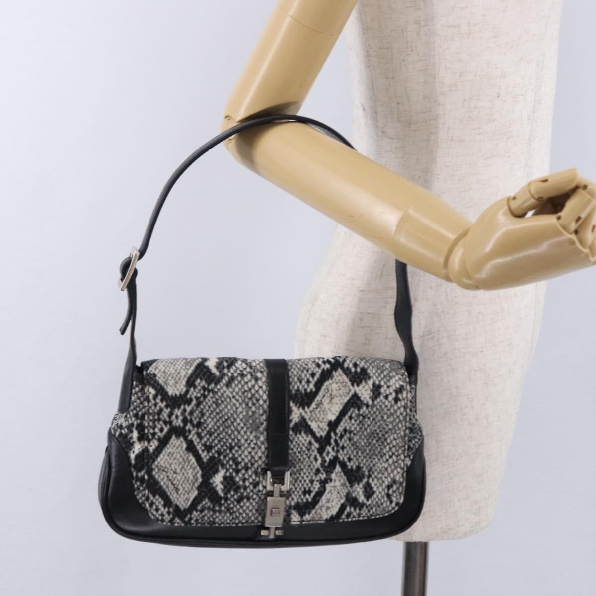 GUCCI Jackie Shoulder Bag Canvas Black Silver Auth hk4070A