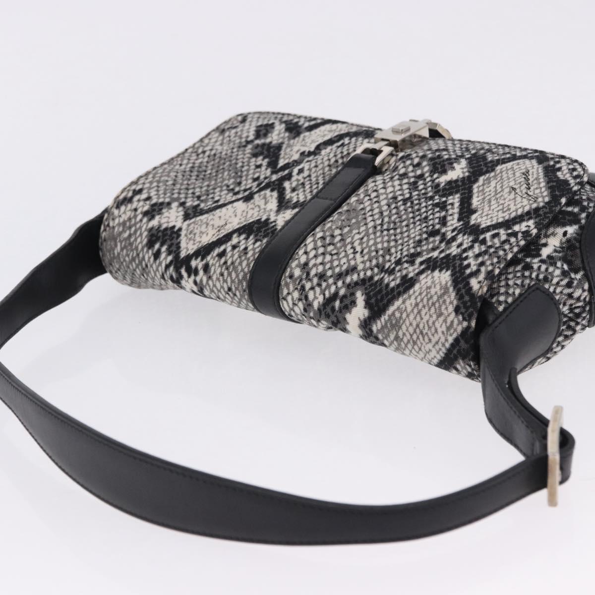 GUCCI Jackie Shoulder Bag Canvas Black Silver Auth hk4070A