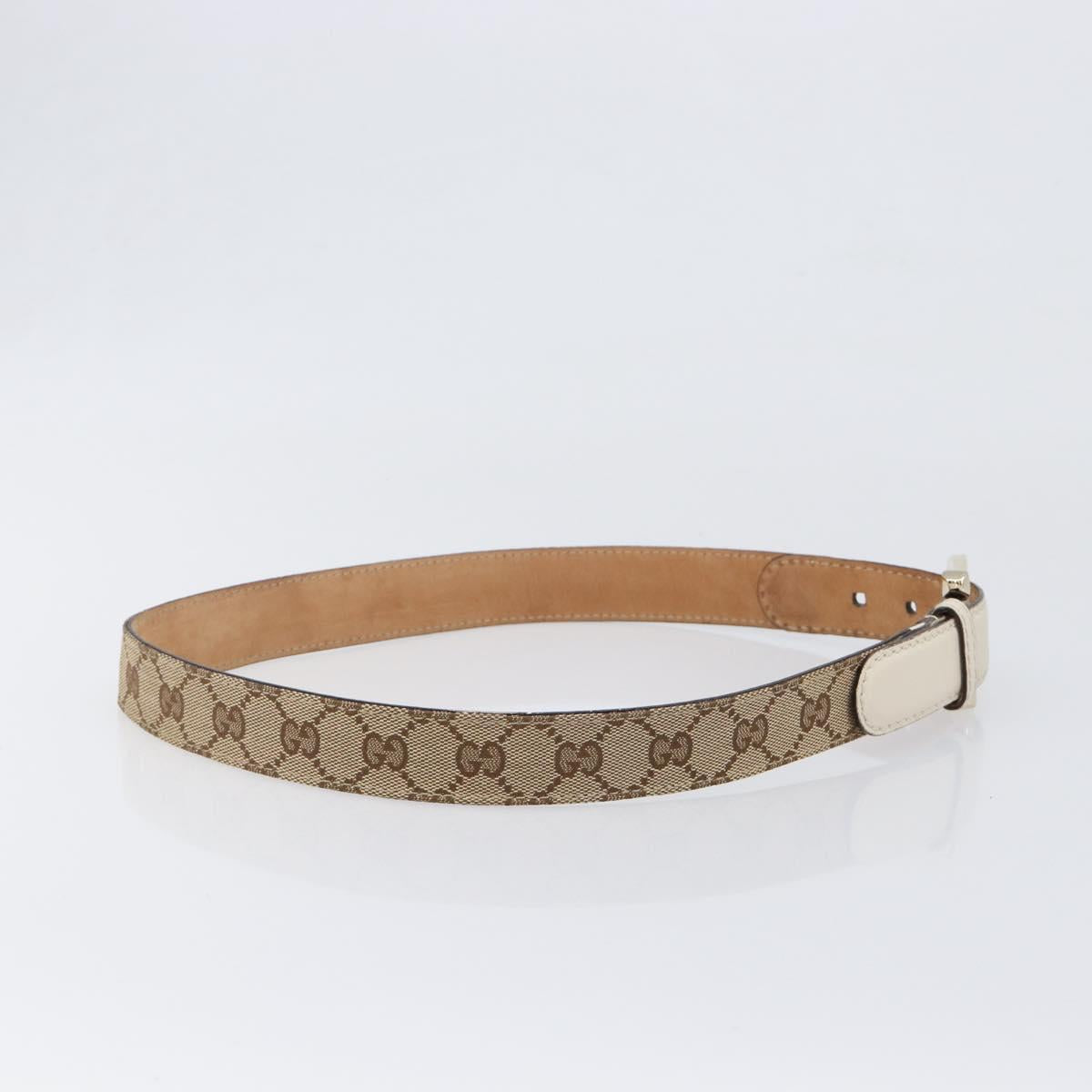 GUCCI GG Canvas Belt 36.6"" Beige Gold 189790 497717 Auth hk4074