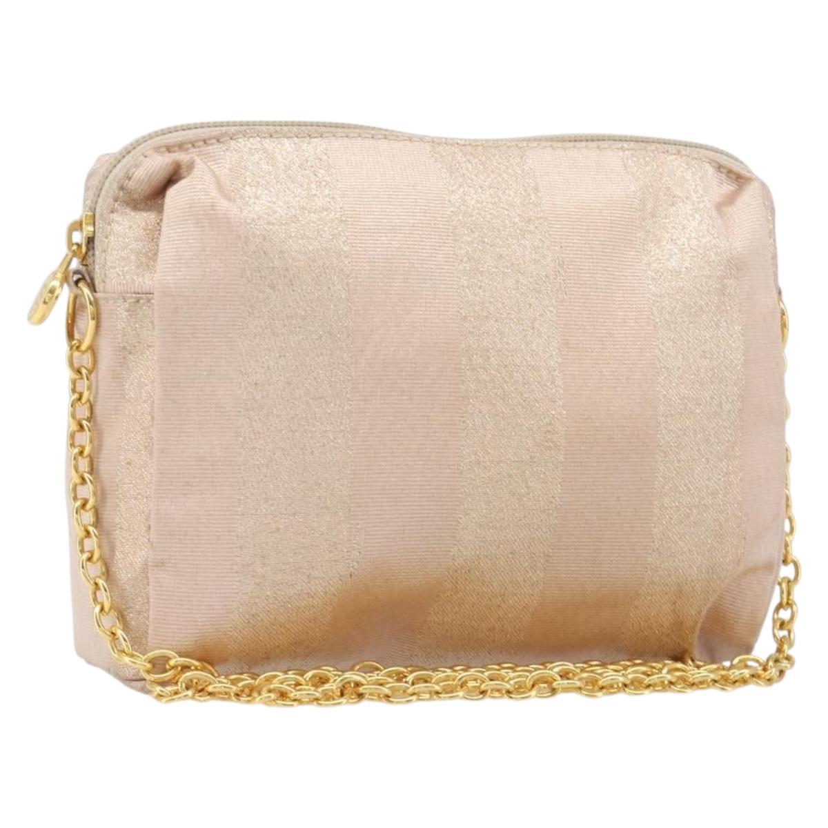 FENDI Chain Shoulder Bag Canvas Pink Gold Auth hk4075
