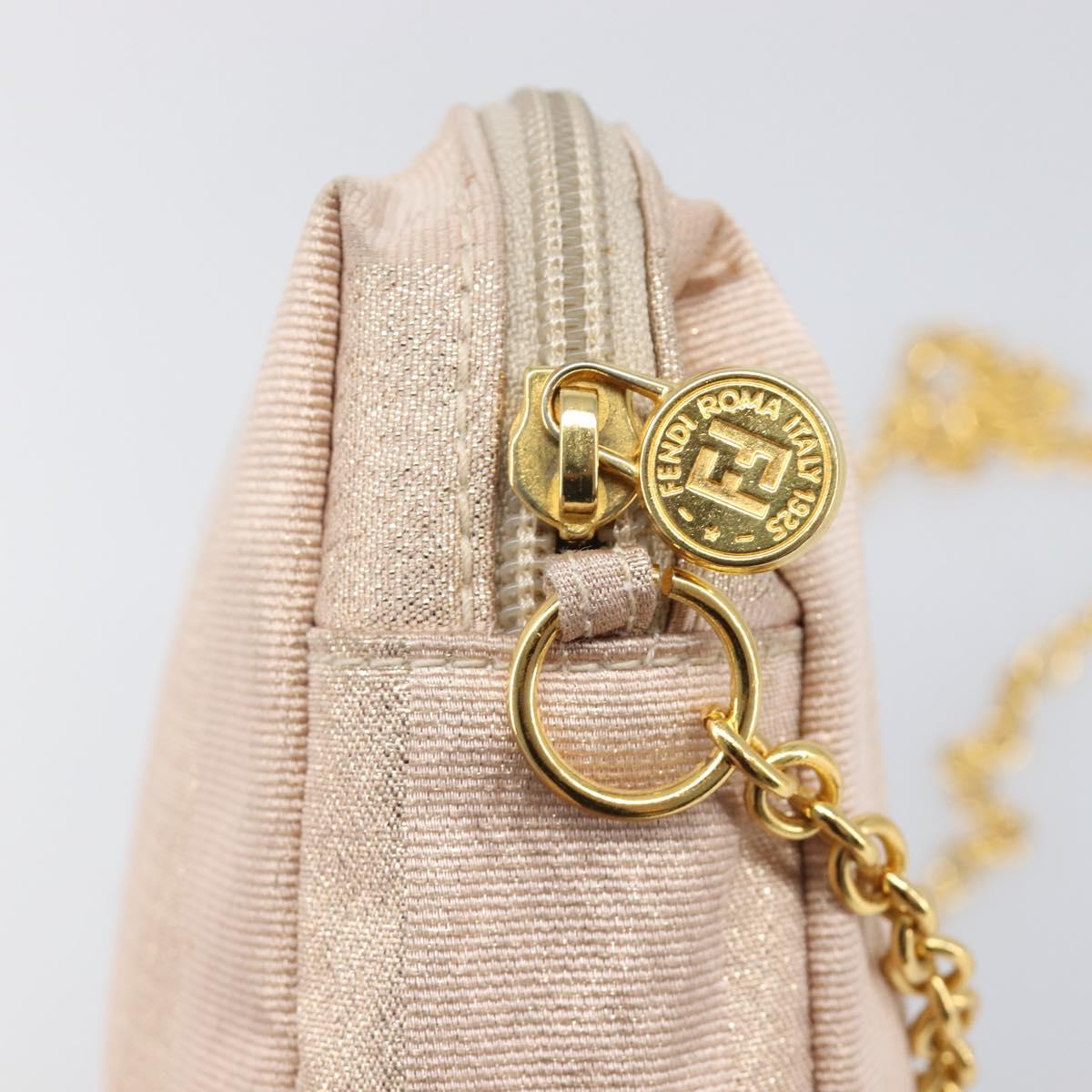 FENDI Chain Shoulder Bag Canvas Pink Gold Auth hk4075