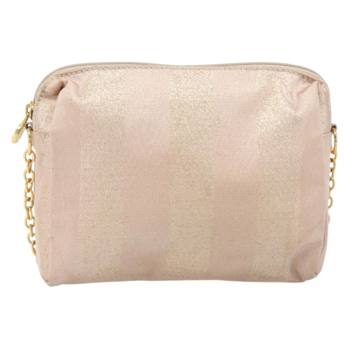 FENDI Chain Shoulder Bag Canvas Pink Gold Auth hk4075