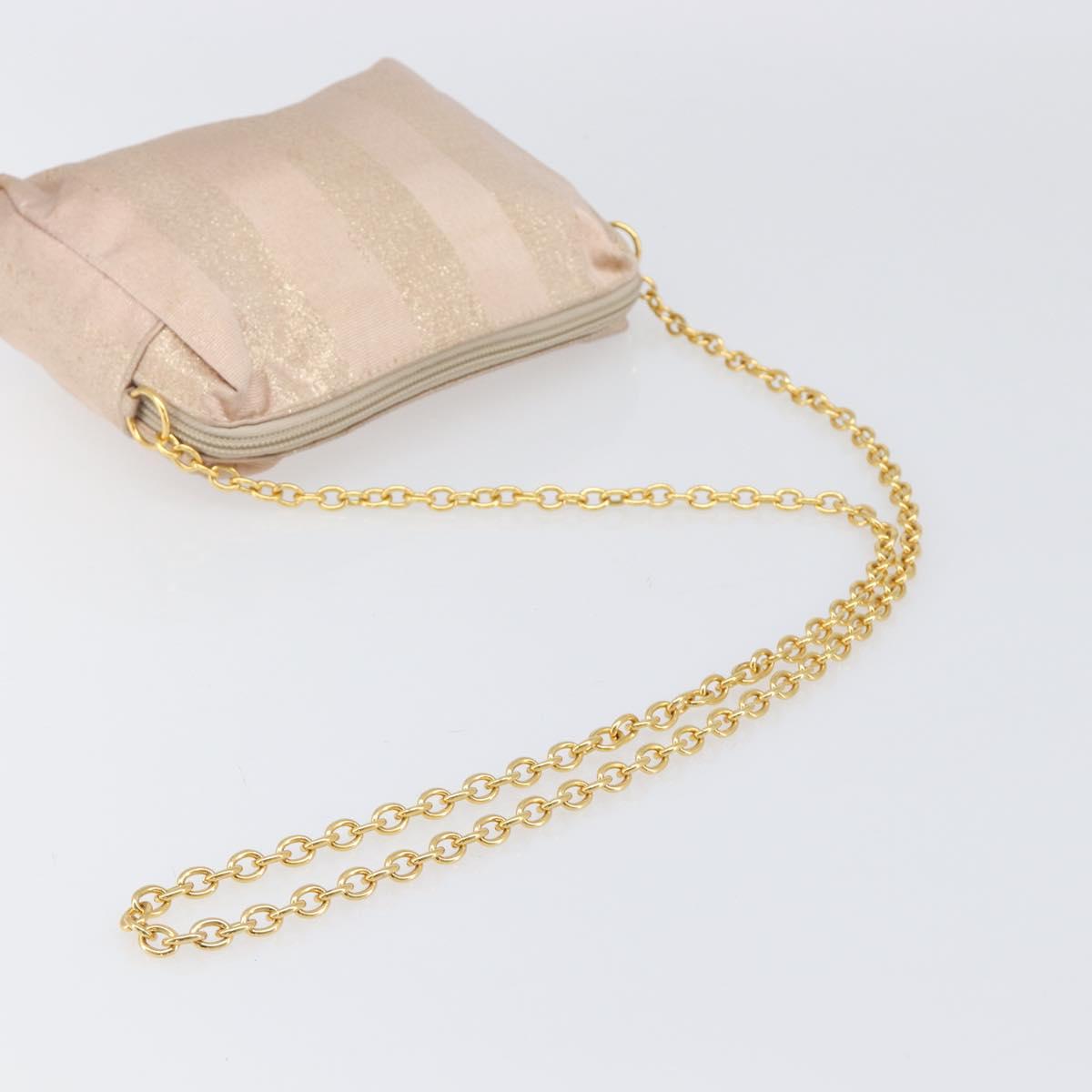 FENDI Chain Shoulder Bag Canvas Pink Gold Auth hk4075