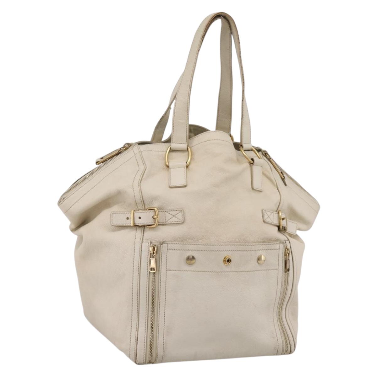 SAINT LAURENT Downtown Tote Bag Leather White Gold 175884 Auth hk4076