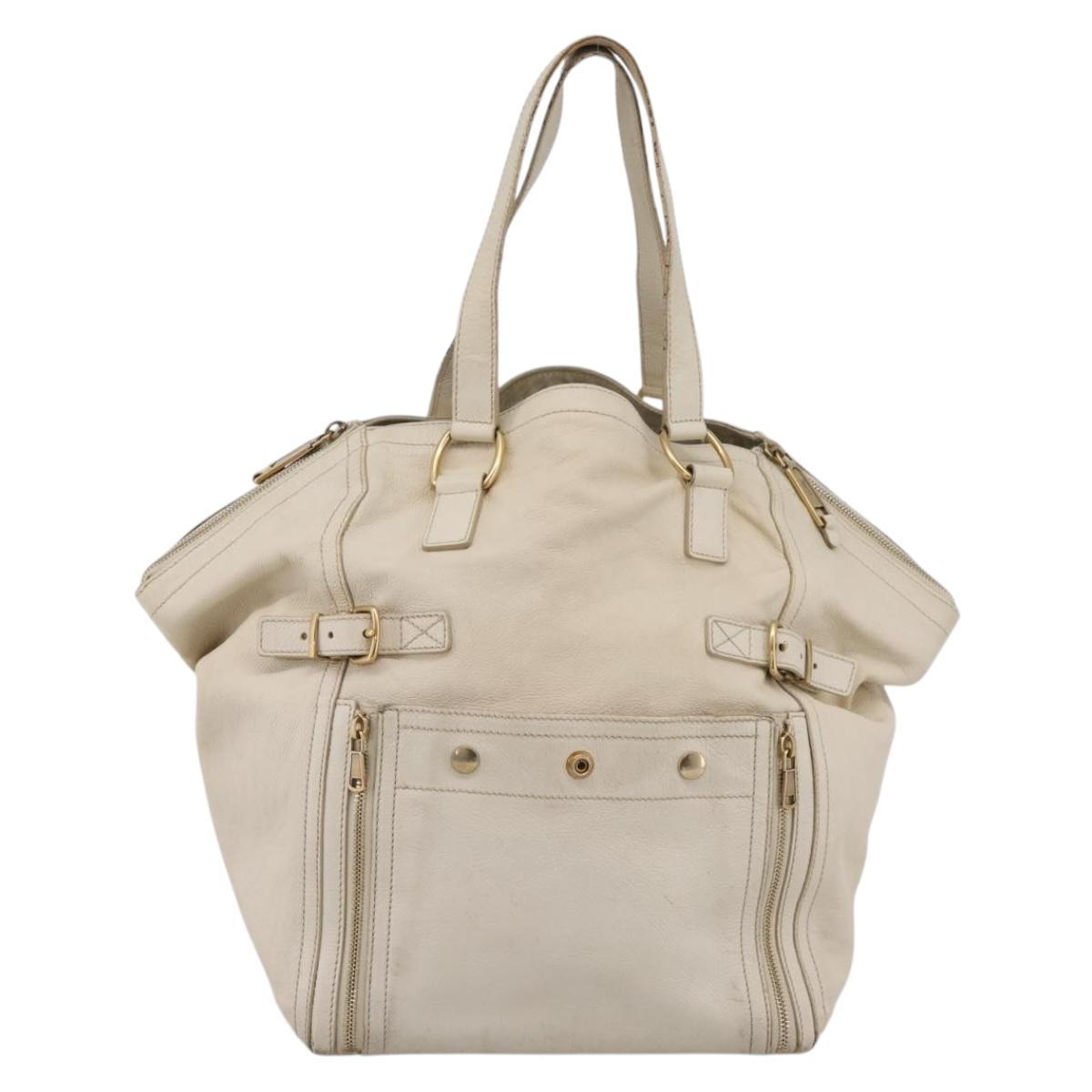 SAINT LAURENT Downtown Tote Bag Leather White Gold 175884 Auth hk4076