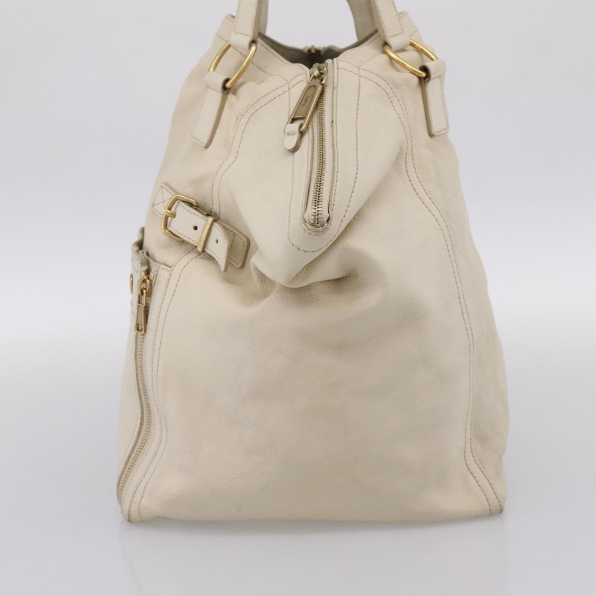 SAINT LAURENT Downtown Tote Bag Leather White Gold 175884 Auth hk4076