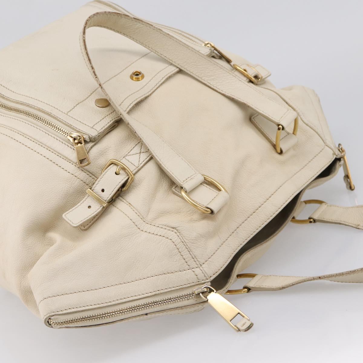 SAINT LAURENT Downtown Tote Bag Leather White Gold 175884 Auth hk4076