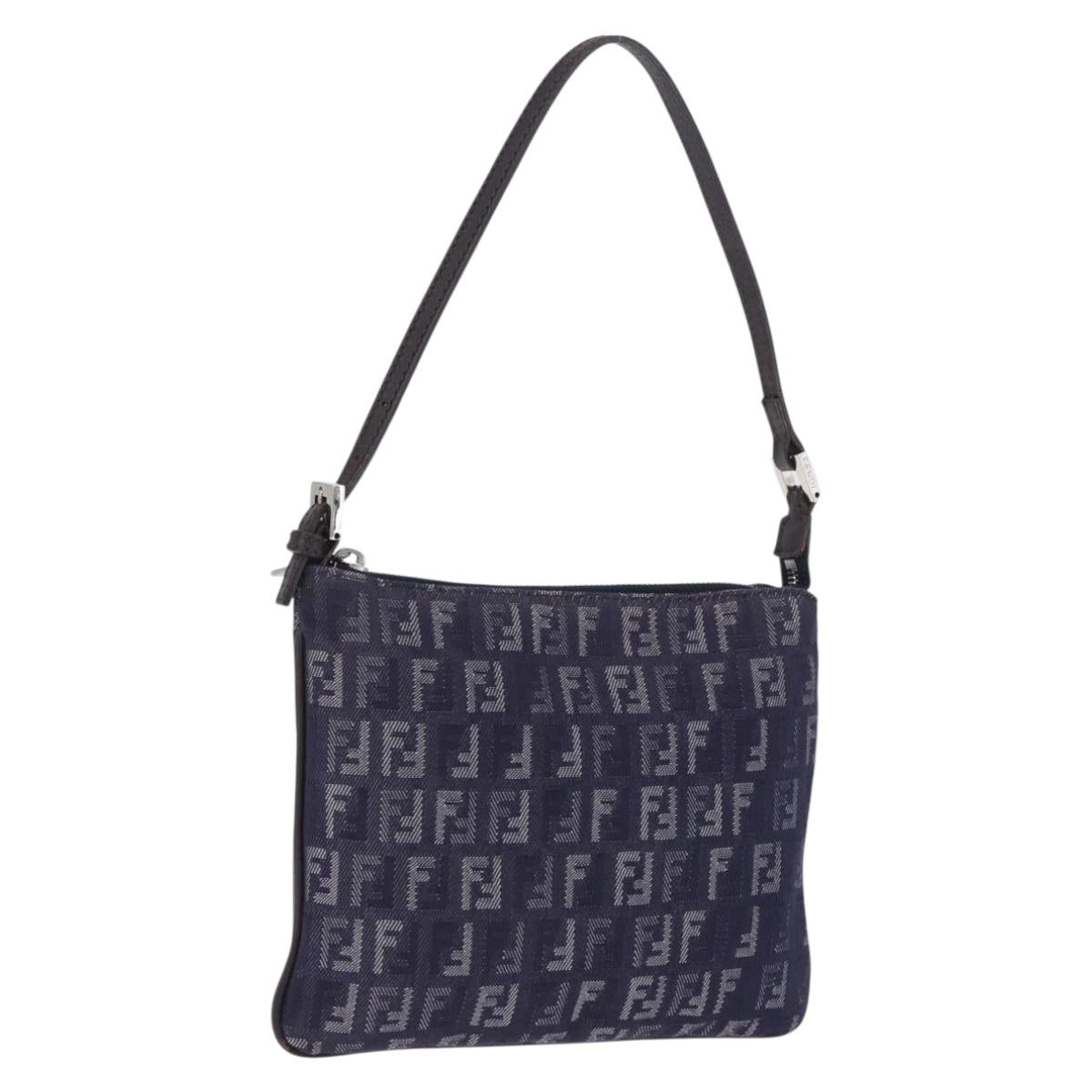 FENDI Zucchino Canvas Hand Bag Blue Silver Auth hk4080A