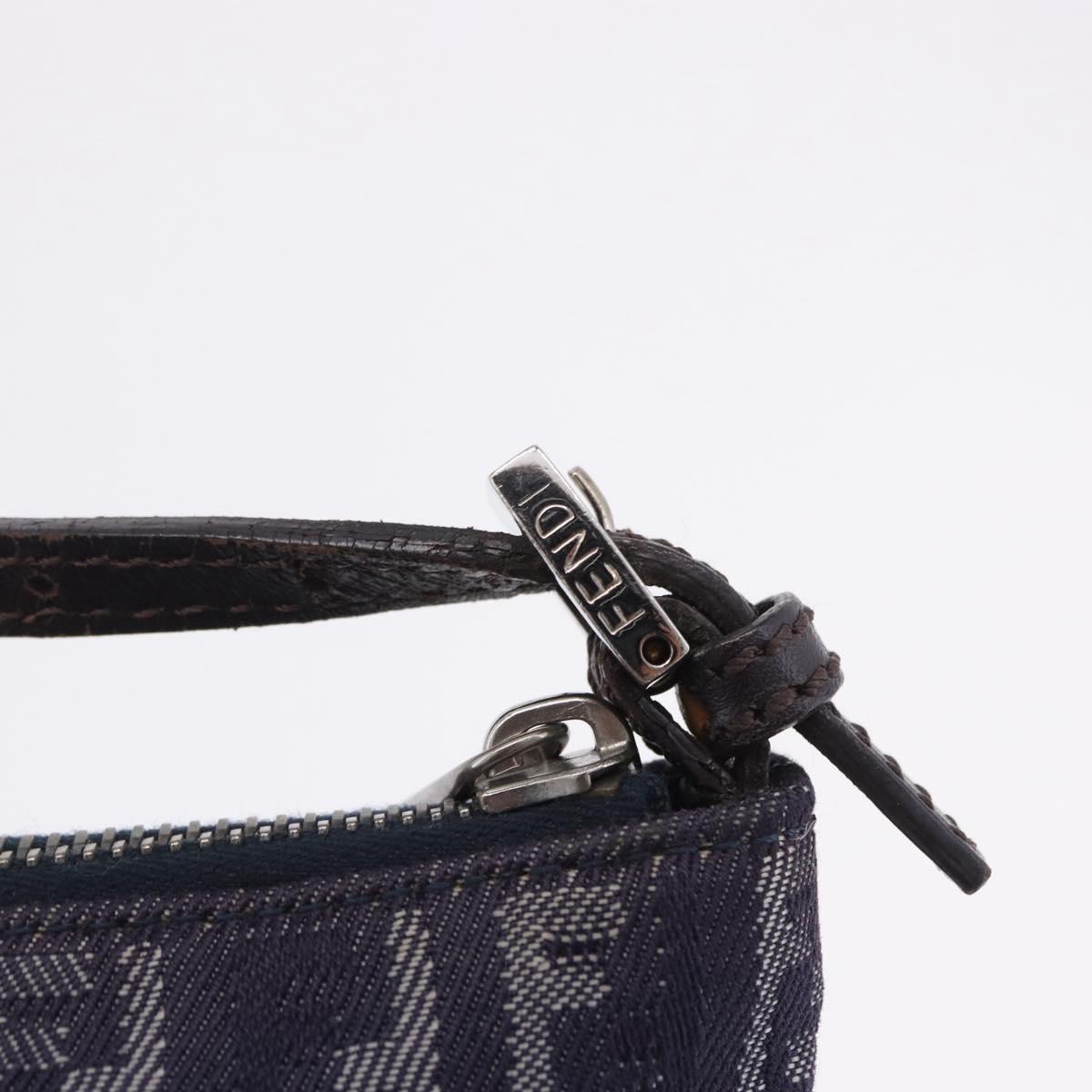FENDI Zucchino Canvas Hand Bag Blue Silver Auth hk4080A