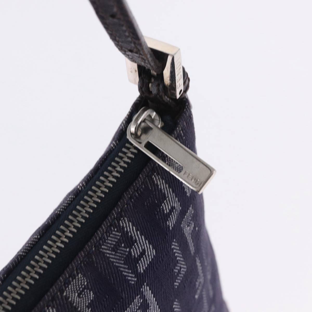 FENDI Zucchino Canvas Hand Bag Blue Silver Auth hk4080A