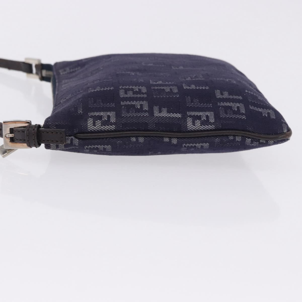 FENDI Zucchino Canvas Hand Bag Blue Silver Auth hk4080A