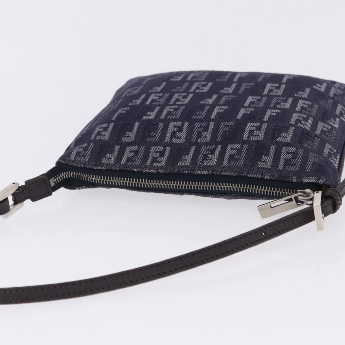 FENDI Zucchino Canvas Hand Bag Blue Silver Auth hk4080A