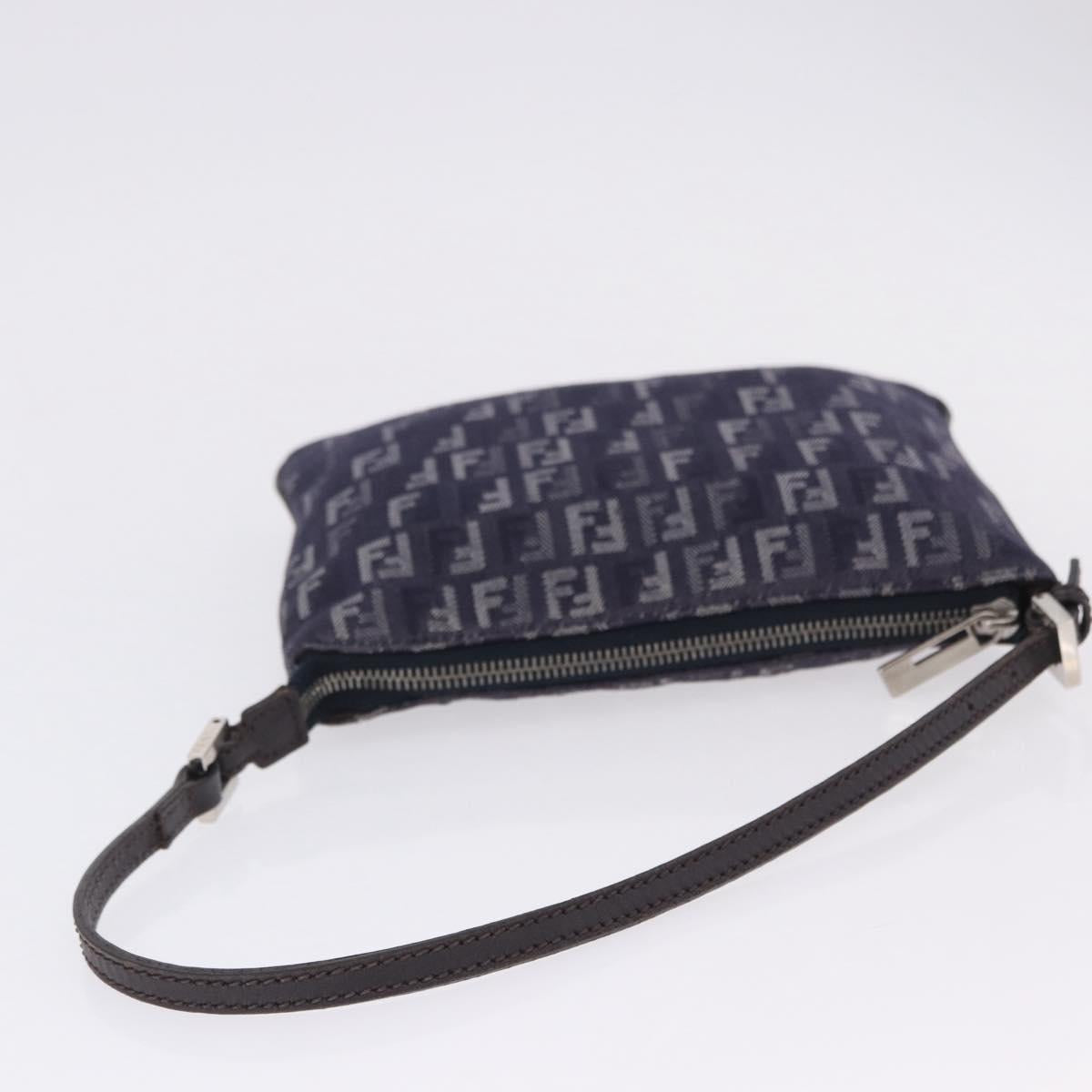 FENDI Zucchino Canvas Hand Bag Blue Silver Auth hk4080A