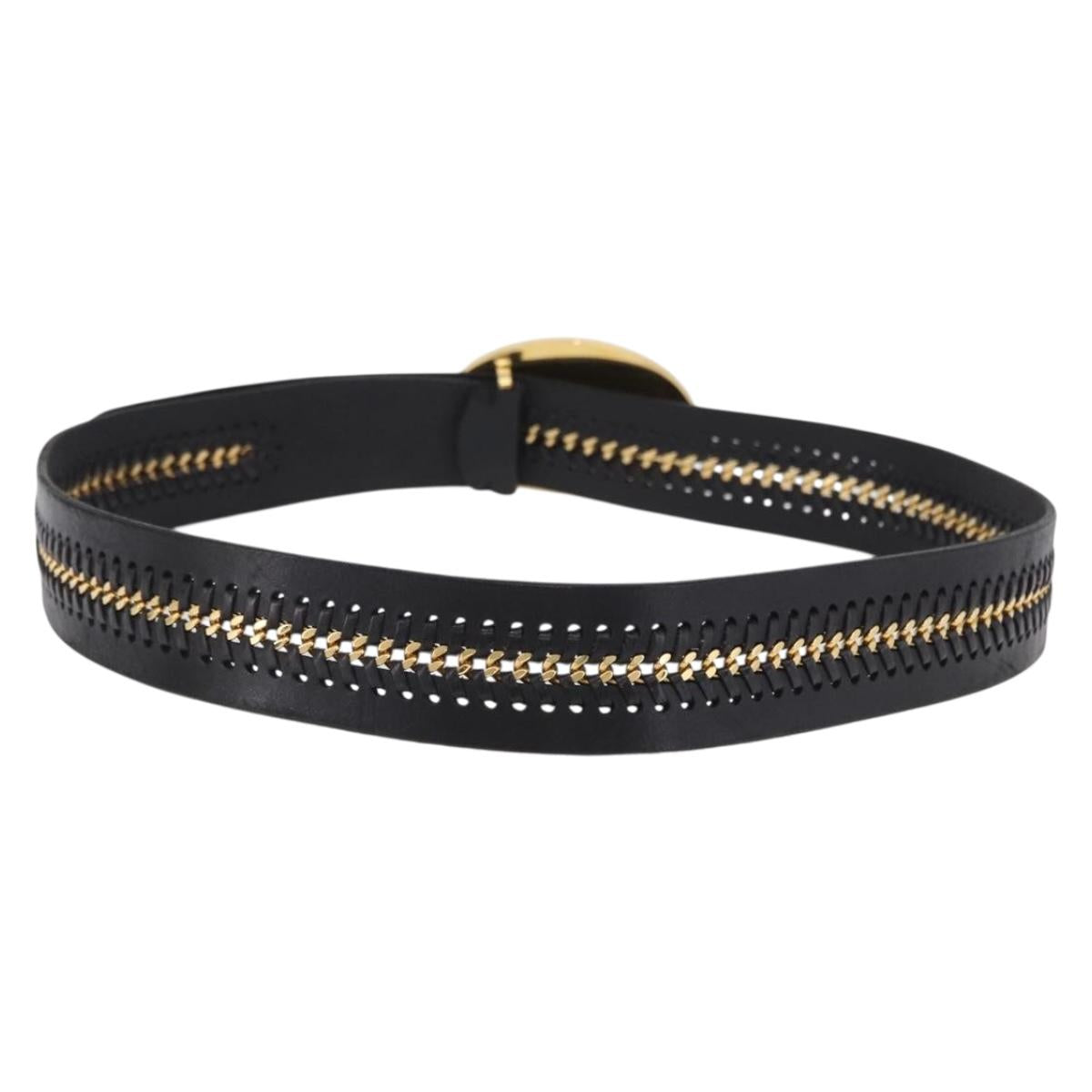 VERSACE Belt Leather 43.3"" Black Gold Auth hk4097