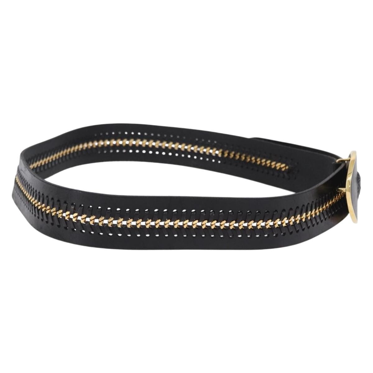 VERSACE Belt Leather 43.3"" Black Gold Auth hk4097