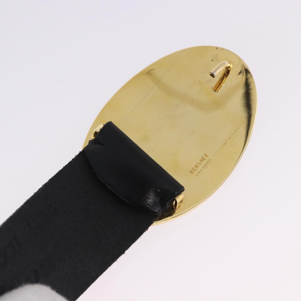 VERSACE Belt Leather 43.3"" Black Gold Auth hk4097