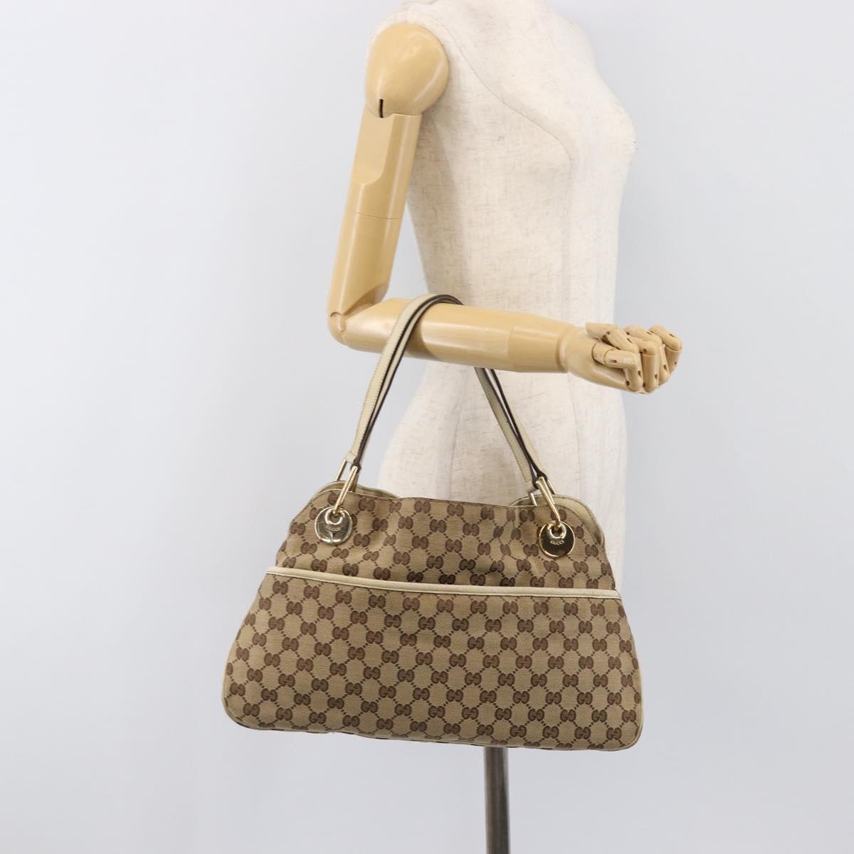 GUCCI GG Canvas Tote Bag Beige Gold 121023 Auth hk4121