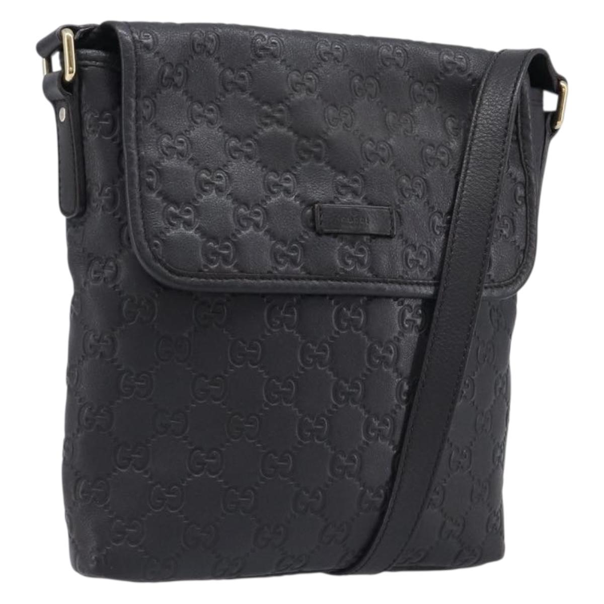 GUCCI GG Canvas Guccissima Shoulder Bag Leather Black Gold Auth hk4122