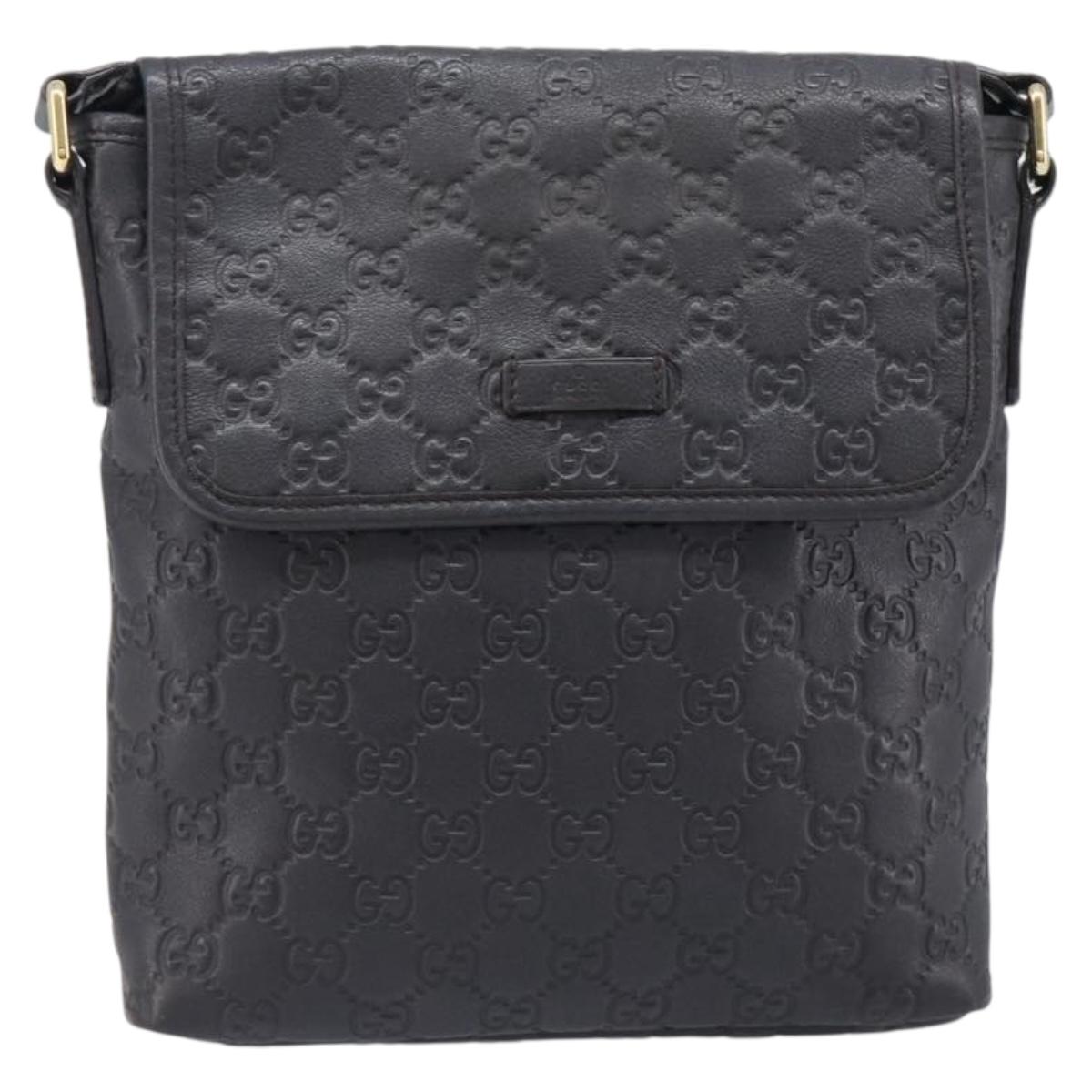 GUCCI GG Canvas Guccissima Shoulder Bag Leather Black Gold Auth hk4122