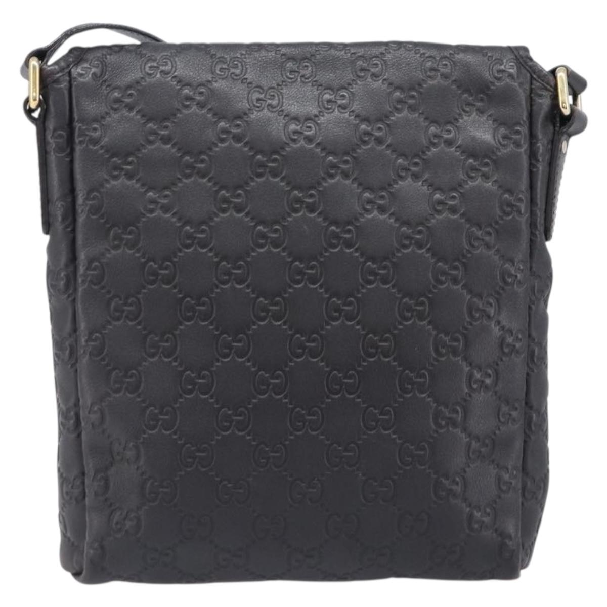 GUCCI GG Canvas Guccissima Shoulder Bag Leather Black Gold Auth hk4122