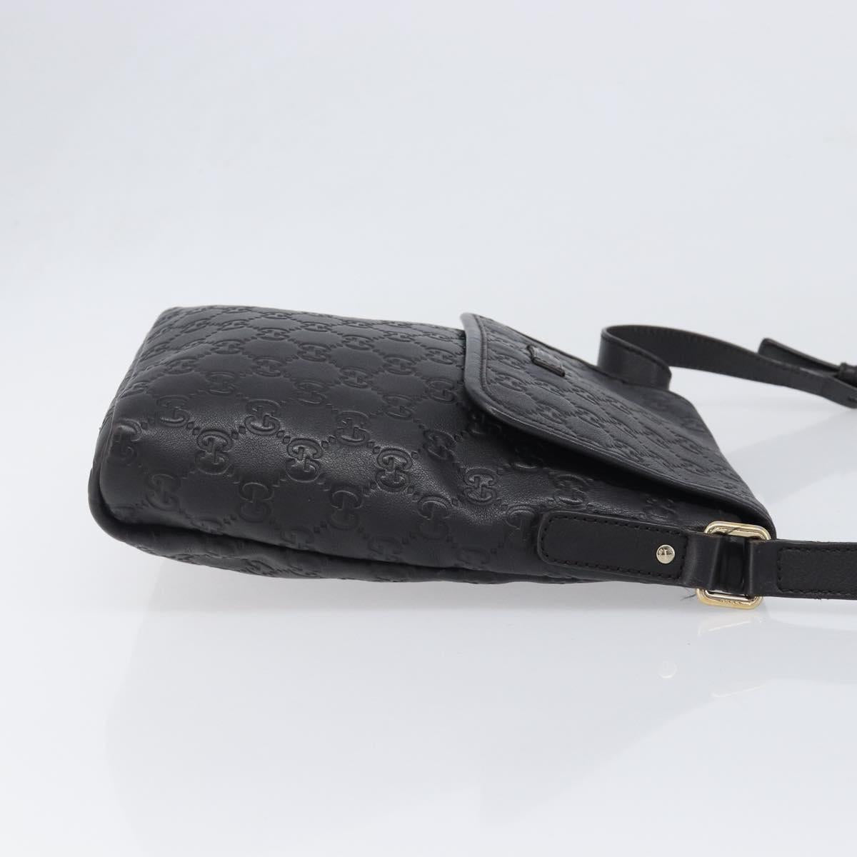 GUCCI GG Canvas Guccissima Shoulder Bag Leather Black Gold Auth hk4122