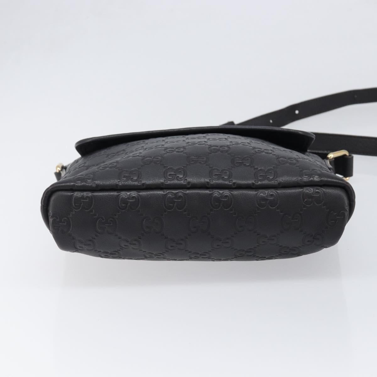 GUCCI GG Canvas Guccissima Shoulder Bag Leather Black Gold Auth hk4122
