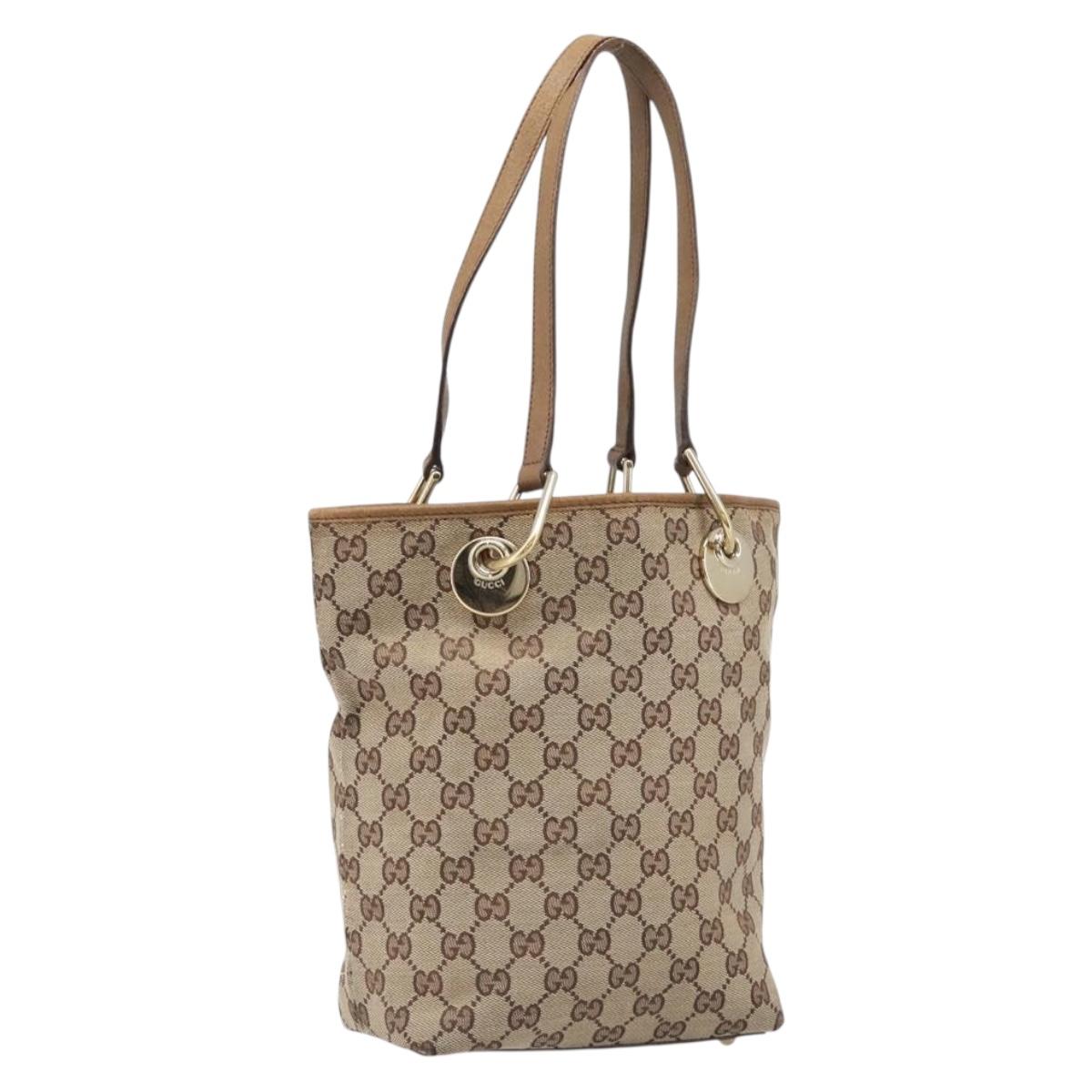 GUCCI GG Canvas Tote Bag Beige Gold 120840 Auth hk4123