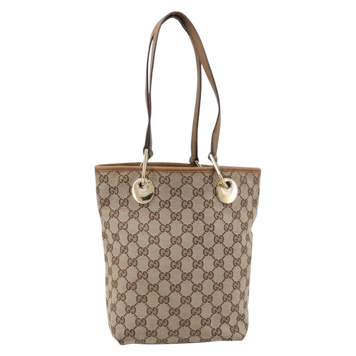 GUCCI GG Canvas Tote Bag Beige Gold 120840 Auth hk4123