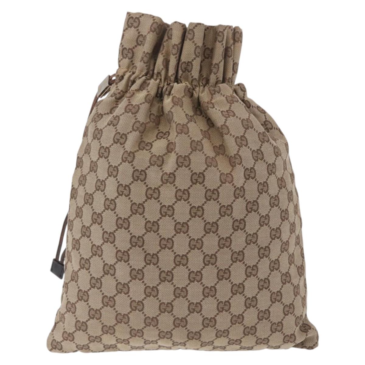 GUCCI GG Canvas Drawstring Bag Beige Silver 014 1136 Auth hk4124