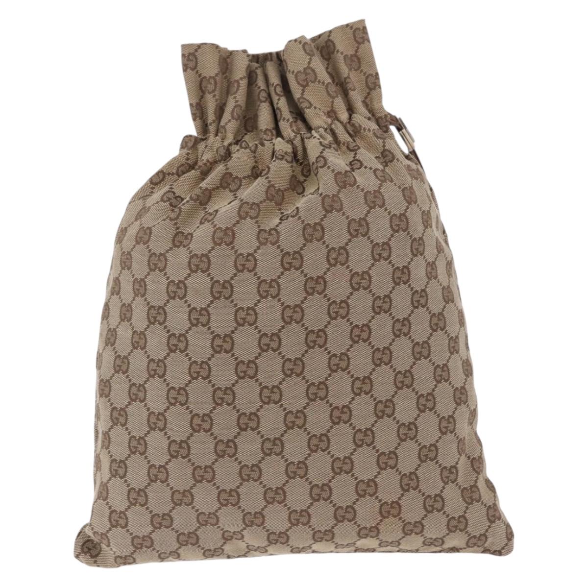 GUCCI GG Canvas Drawstring Bag Beige Silver 014 1136 Auth hk4124