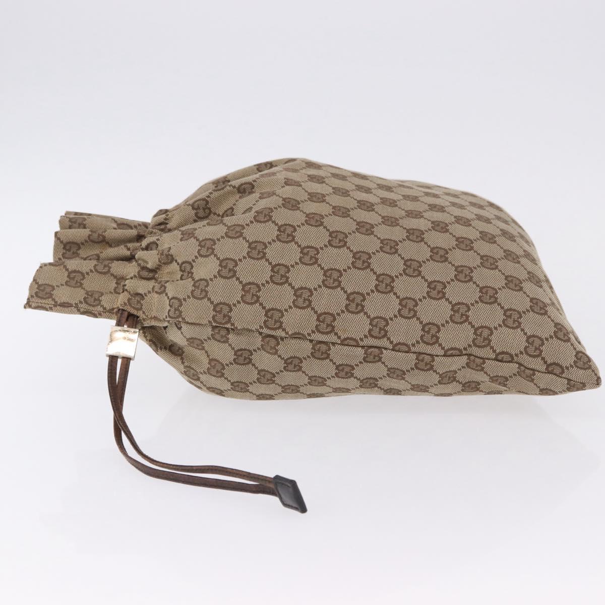 GUCCI GG Canvas Drawstring Bag Beige Silver 014 1136 Auth hk4124