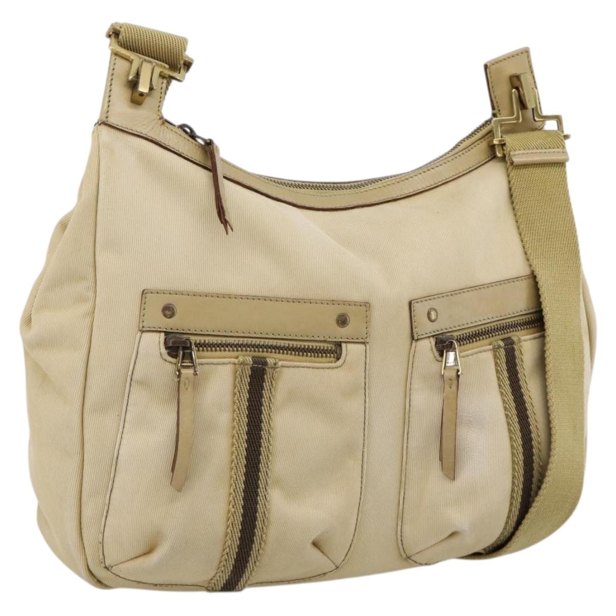 GUCCI Shoulder Bag Canvas Beige Gold 90762 Auth hk4125
