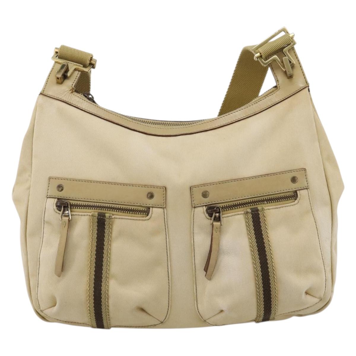 GUCCI Shoulder Bag Canvas Beige Gold 90762 Auth hk4125