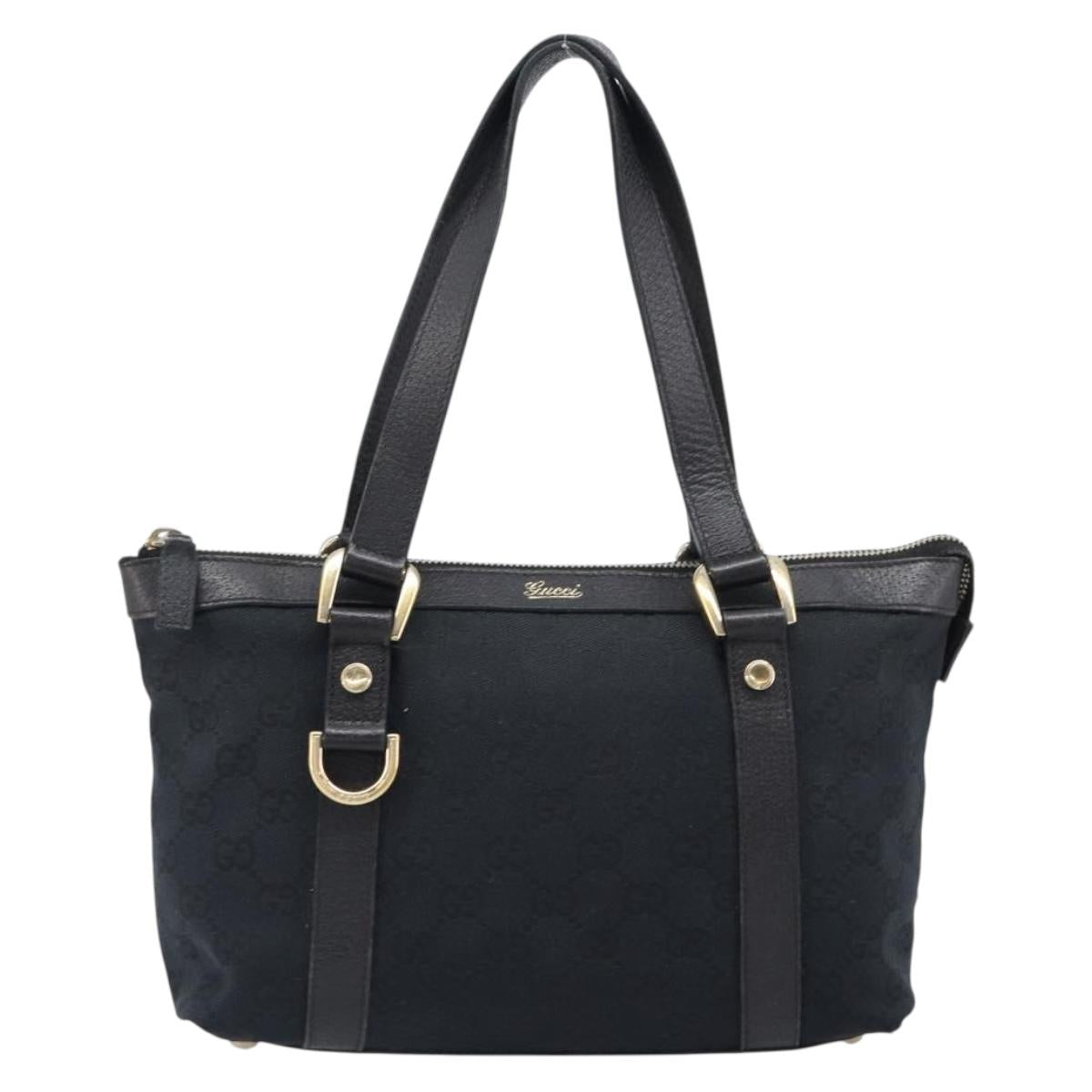 GUCCI GG Canvas Hand Bag Black Gold 141471 Auth hk4126