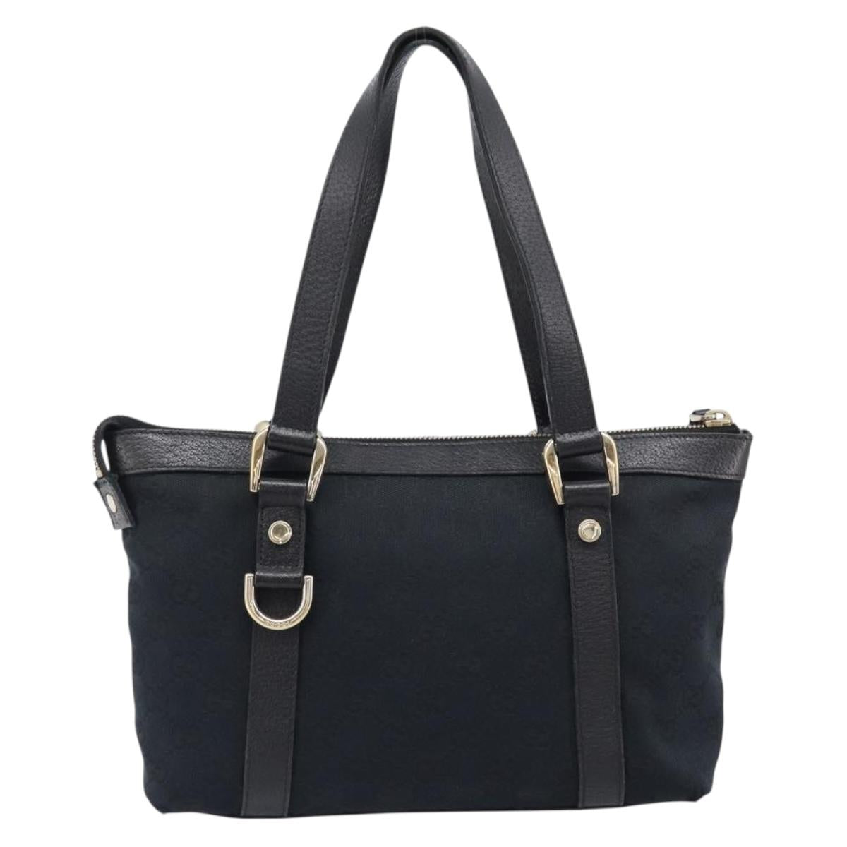 GUCCI GG Canvas Hand Bag Black Gold 141471 Auth hk4126