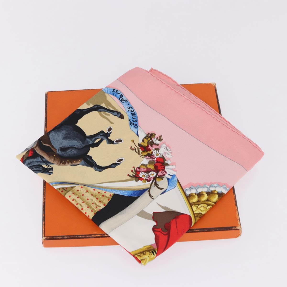HERMES Carre 90 Scarf ""PLAZA D TOROS"" Silk Pink Auth hk4127