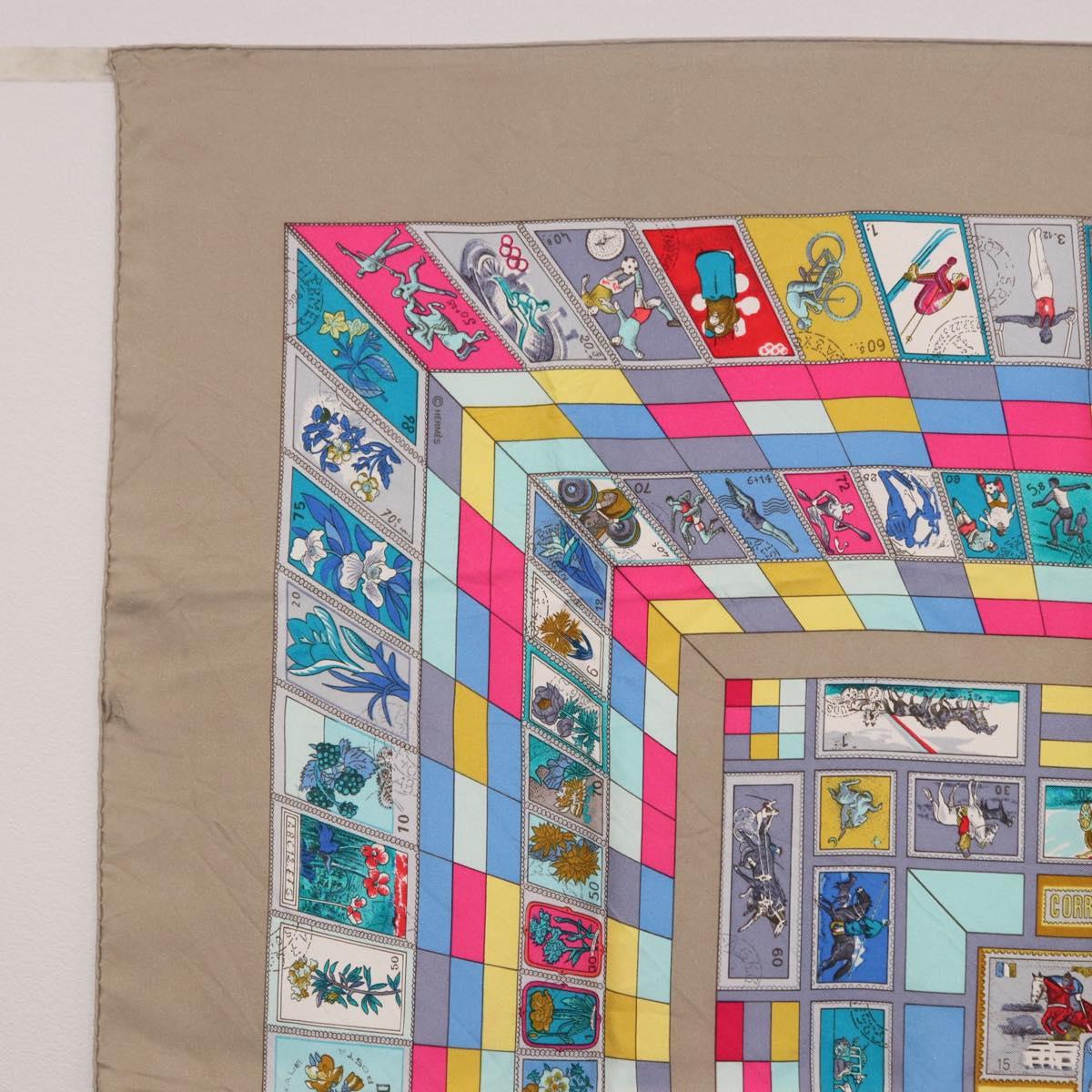 HERMES Carre 90 Scarf ""CORRE SPONDANCE"" Silk Gray Auth hk4128