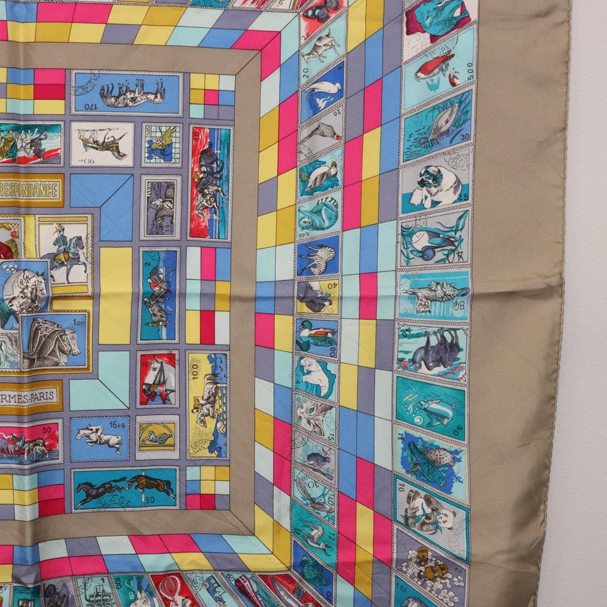 HERMES Carre 90 Scarf ""CORRE SPONDANCE"" Silk Gray Auth hk4128