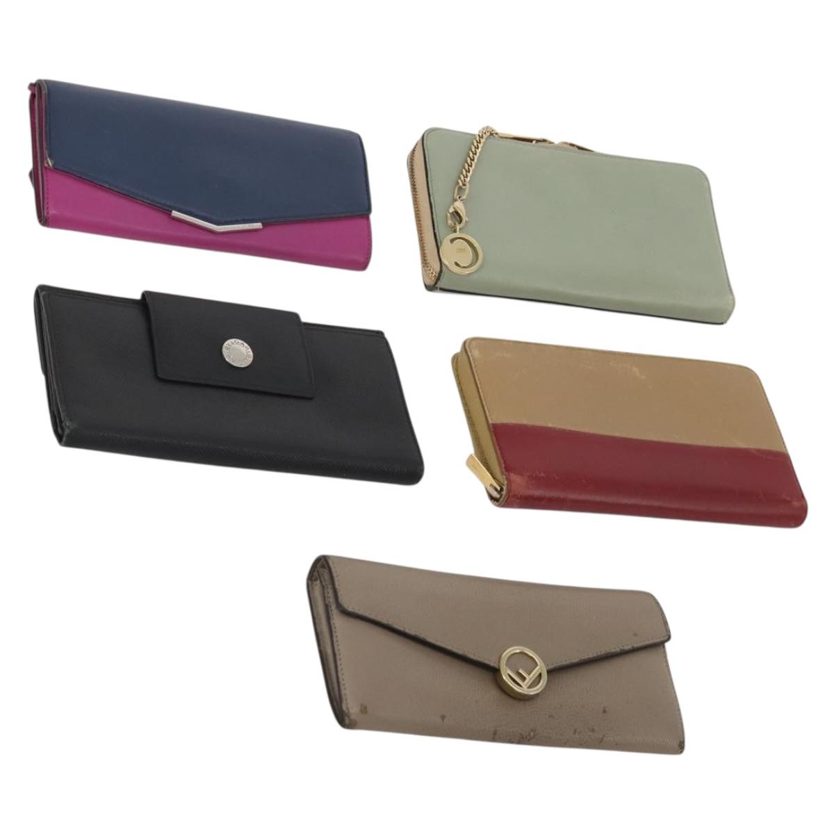CELINE Chloe Fendi Bulgari Wallet Leather 5 Set Black Beige Green Auth hk4130
